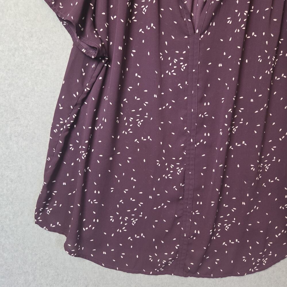 Monday Fun Plum Speckled SS Smocked Shoulders Split Neck Blouse Women's Plus 1X - Picture 5 of 12